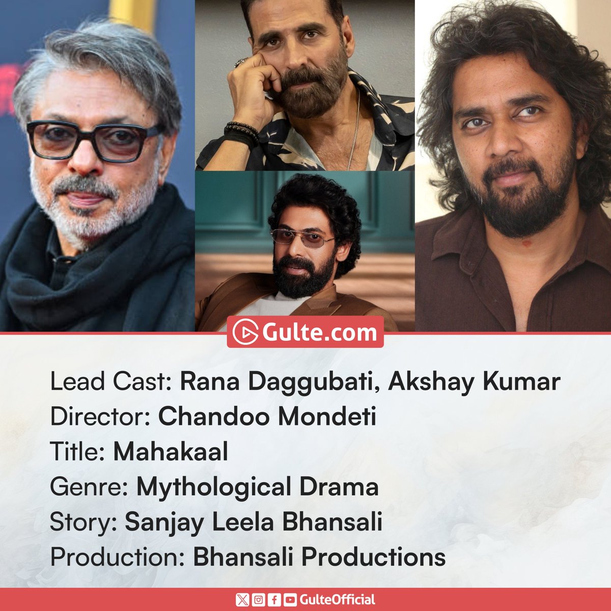 GulteOfficial's tweet photo. #GulteExclusive:

#ChandooMondeti’s HINDI DEBUT, #Mahakaal, stars RANA DAGGUBATI and AKSHAY KUMAR.

Story by #SanjayLeelaBhansali https://t.co/tLYL4VanRA