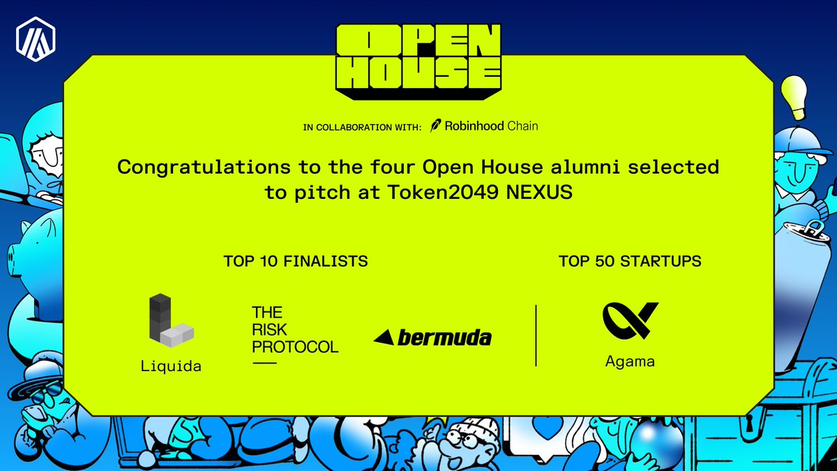 ArbitrumDevs's tweet photo. Congrats to @xLiquida, @TheRiskProtocol, and @bermudabayzk on being selected as finalists to pitch at @token2049's Nexus Startup Competition, and to @agamafinance on being recognized in the Top 50 startups list

After building at Founder House London, these teams are now taking their products to the next stage and pitching in front of 25,000+ crypto founders and leading crypto VCs in Singapore

Teams looking to refine their MVP, get in front of the right people, and bring their product out of stealth can join us and Robinhood Chain at Founder House Singapore on October 23–25 👇

https://t.co/q0uWgEm0cS