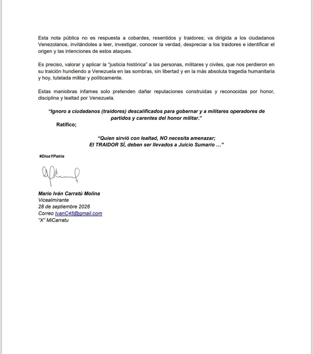 MiCarratu's tweet photo. Hola amigos en este chat. He intentado postear está Carta a los Ciudadanos 
Cada vez que lo hago es bloqueada su envío 

Saludos.
#DioaYPatria https://t.co/kL2iNMaXCH