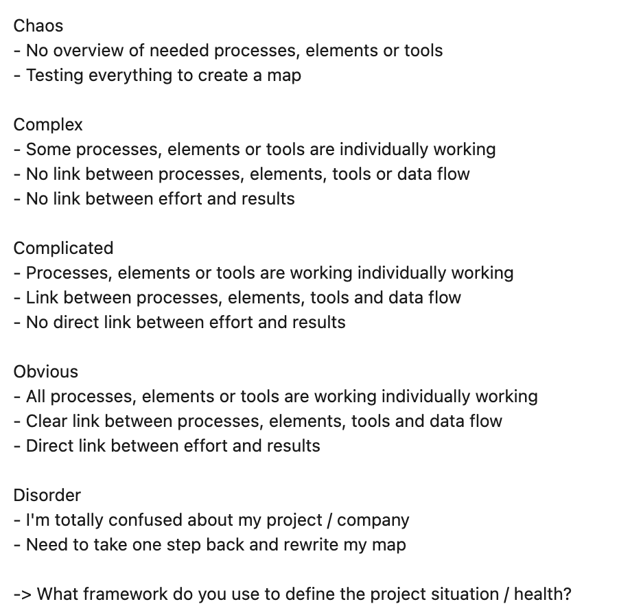 ThorMonsted's tweet photo. Defining the project phase is often quite easy. But what about the actual project situation / health?
Inspired by the #Cynefin framework, we can define the project situation / health into something high-level like this: https://t.co/m64ptbszw7