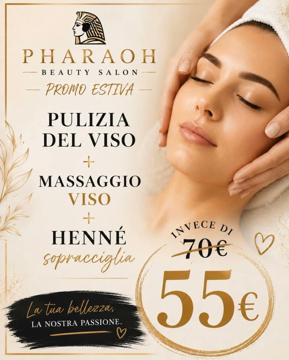 ForteVF's tweet photo. Your skin deserves special care. This summer, enjoy a facial cleanse, face massage, and eyebrow henna for €55 instead of €70. One hour just for you to relax and glow. Limited-time offer at Pharaoh Beauty Salon. https://t.co/RSY7JsPHXY