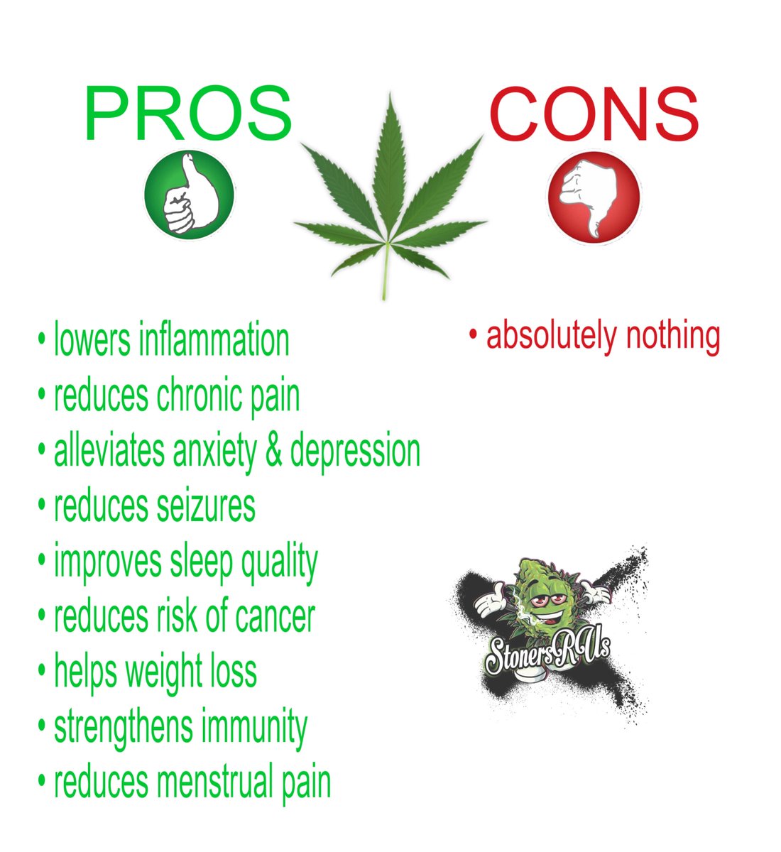 _StonersRUs_'s tweet photo. Pros &amp; cons of cannabis… 😂 https://t.co/ZuAeQXKPEe