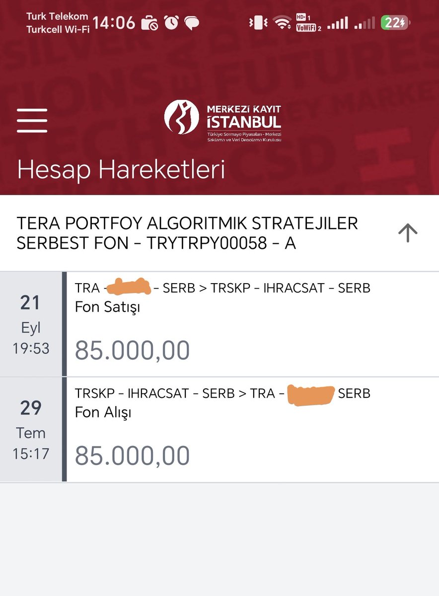 a_limurat's tweet photo. #TMV açıklama istiyoruz!

MKK Satışı gerçekleşti.
E Yatırımcı portfoyumde bu fon artık yok.
MKK hesap hareketlerinde TMV satış ve ıhracciya aktarılmış durumda.
MKK Mesajı geldi.

Peki para nerede?
Peki blokenin açıklaması ne?
Resmi açıklama istiyoruz.
Sahipsiz 15.000 kişi Terk edilmiş bir fon içerisindeyiz.

#TLY #TMV #THF #DOH
@spkgovtr
@terayatirim
@memetsimsek
