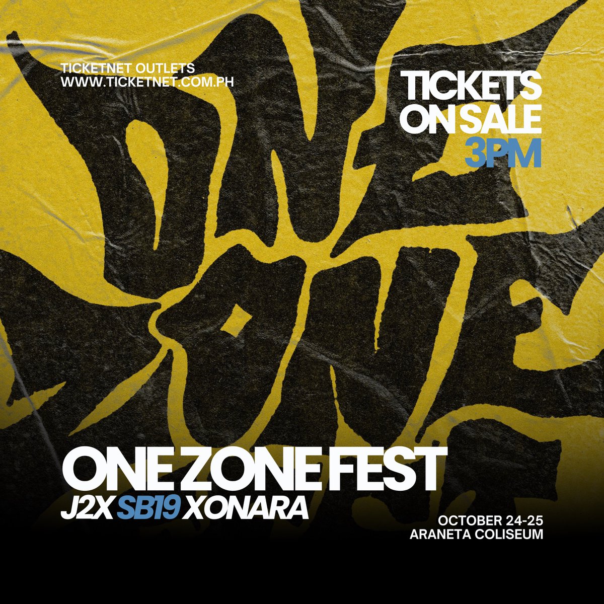 philconcerts's tweet photo. Get into the zone, and secure your #OneZoneFest TICKETS at 3PM via TicketNet outlets and https://t.co/N93KCEzuCb 🎫

Join 1Z Entertainment as they bring their artists into ONE CONCERT STAGE and celebrate milestones at ONE ZONE FEST on October 24 and 25 at the Araneta Coliseum!

- OCTOBER 24: J2X, XONARA, SB19’s JOSH CULLEN, FELIP, STELL, PABLO, JUSTIN + special performances
- OCTOBER 25: SB19's 8th Anniversary Fanmeet

#OZF #OneZoneFest #1ZEntertainment
@1zentertainment