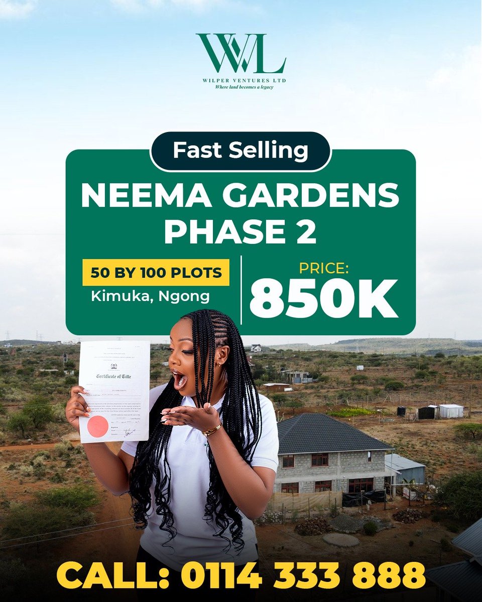 wilper_ventures's tweet photo. Prime 1/8 Acre Plots for Sale in Kimuka @ Only Ksh 850K.Are you Looking for space, convenience, and investment value? This Land is located in the sought after Kimuka area, just 16KM from Ngong. Contact us on 0114 333 888 details and viewing arrangements. 
#NgongLand #KimukaPlots https://t.co/2ynEKdCEjL