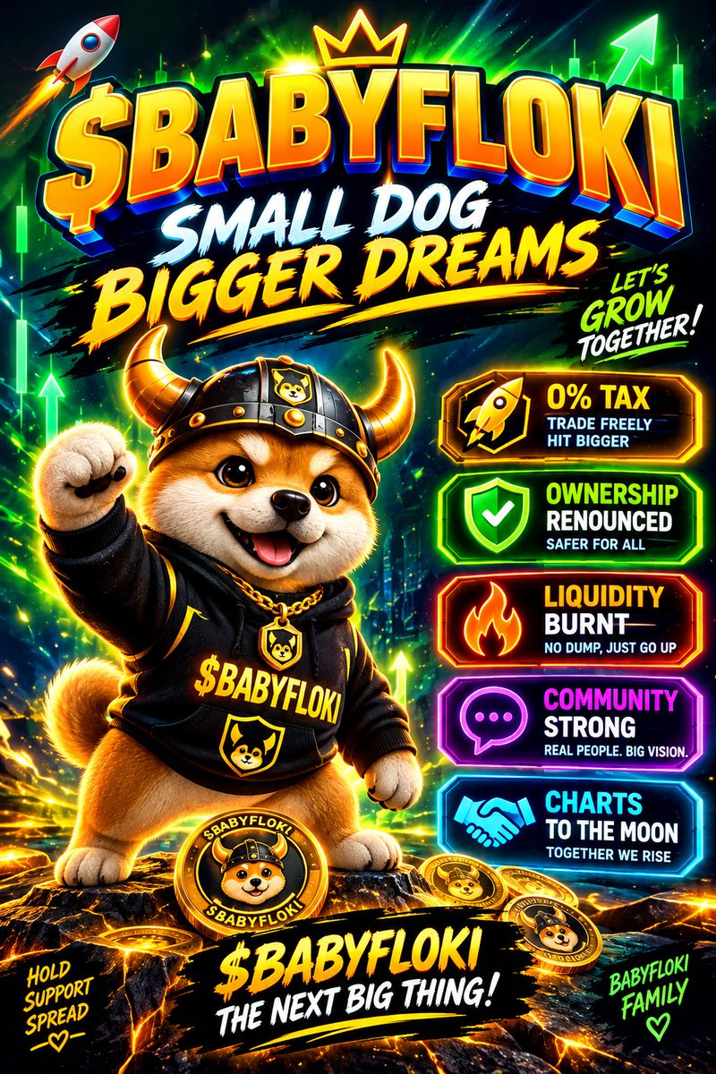 BABYFLOKICTO's tweet photo. ⚔️ THE LITTLE VIKING WITH A BIG MISSION!

FLOKI has the legacy.
BABY FLOKI is the next generation.

🔥 Cute mascot
⚔️ Viking energy
🌍 Community-driven
🚀 Built for the meme battlefield
💎 Early-stage opportunity
💰 Chat To Earn Bot (CTE)

🐾 Small pup. BIG community. BIG dreams.
Born to meme. Built to conquer. ⚔️🚀

TOKENOMICS
0% TAX
Ownership renounced 
No team tokens
Liquidity burnt

📜 CA: 0xa872FC2cc4b2A973c1f94fb91EA6D99e7332E8c1
💬 TG: https://t.co/yasWc0Tpoo
🔗 Chart: https://t.co/mlZ3zHZL1Z

@AusmartOfficia