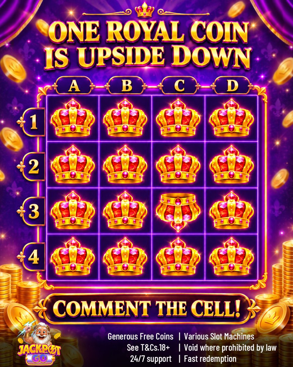 JackpotGoGame's tweet photo. 👑 16 Royal Coins puzzle: one coin is upside down! Find the coin turned 180° and comment its column letter + row number. #JackpotGo
Web: https://t.co/RIHmfLz5PW
App: https://t.co/Rx470UFsfW https://t.co/9EwPRDlBFL