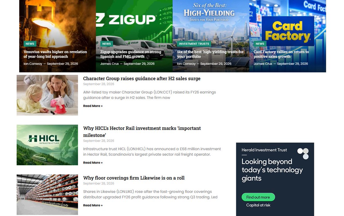 Sharesify's tweet photo. UK companies in the news:

#3IN #AVAP #AVCT #AVG #BHMG #BUCE #CHAR #CHP #CRST #ESCT #EVPL #FUTR #GDWN #GRG #HEAD #HUI #IEM #IWG #KRPZ #LIO #LORD #MRK #MVI #NCYT #OBI #RKH #RICA #SAGA #SEIT #SPI #UTG #WATR #WINK #YNGA

Head to https://t.co/ijnjFzt8db for news, views and analysis https://t.co/me4QK8yHUk
