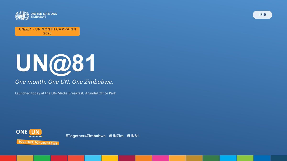 UNZimbabwe's tweet photo. MEDIA ENCOUNTER HIGHLIGHTS:
1/10 πΏπΌ Today we launch #UN81 β a month-long celebration of the #UN in Zimbabwe, leading up to #UNDay on 23 October.
Openng , UN Chief @RKalapurakal set out why the UN's founding values still matter here. Threadπ
#Together4Zimbabwe #UNZim #UN81 https://t.co/0K9DtKm0IL