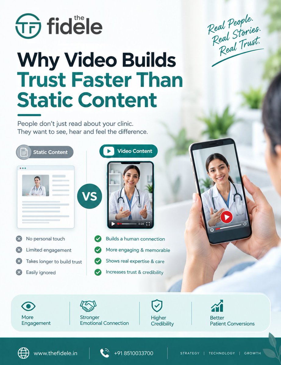 FideleDigital's tweet photo. 🎥🏥 Why Video Builds Trust Faster Than Static Content

Video brings the human side of healthcare into your digital presence.

Real People. Real Stories. Real Trust.

#HealthcareMarketing #VideoMarketing #DoctorMarketing #HealthcareContent #PatientExperience #TheFidele https://t.co/73FtAtkGEO