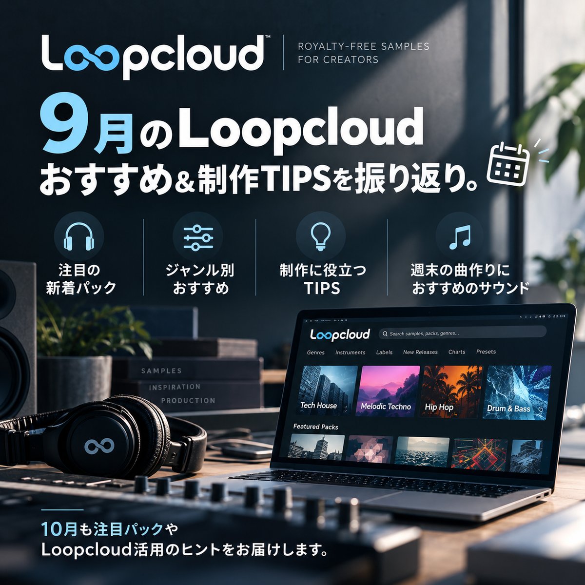 loopcloud_jpn's tweet photo. 9月のLoopcloudおすすめ&制作TIPSを振り返り。🗓️
今月は、
🎧 注目の新着パック
🎛️ ジャンル別おすすめ
💡 制作に役立つTIPS
🎵 週末の曲作りにおすすめのサウンド
などを紹介しました。
10月も注目パックやLoopcloud活用のヒントをお届けします👇
https://t.co/t32Lb3weHR
#Loopcloud #DTM https://t.co/ZakZp8Zas7