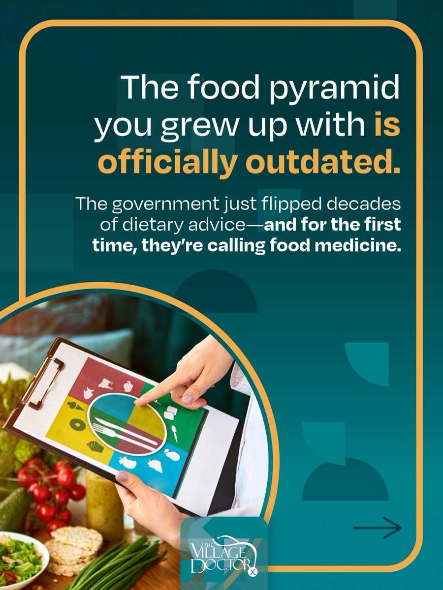 hklowery's tweet photo. Photo by The Village Doctor in Woodside, CA, on July 20, 2026. The food pyramid you grew up with is officially outdated. The government is calling food medicine for the first time. https://t.co/ENmKy1Bsaw