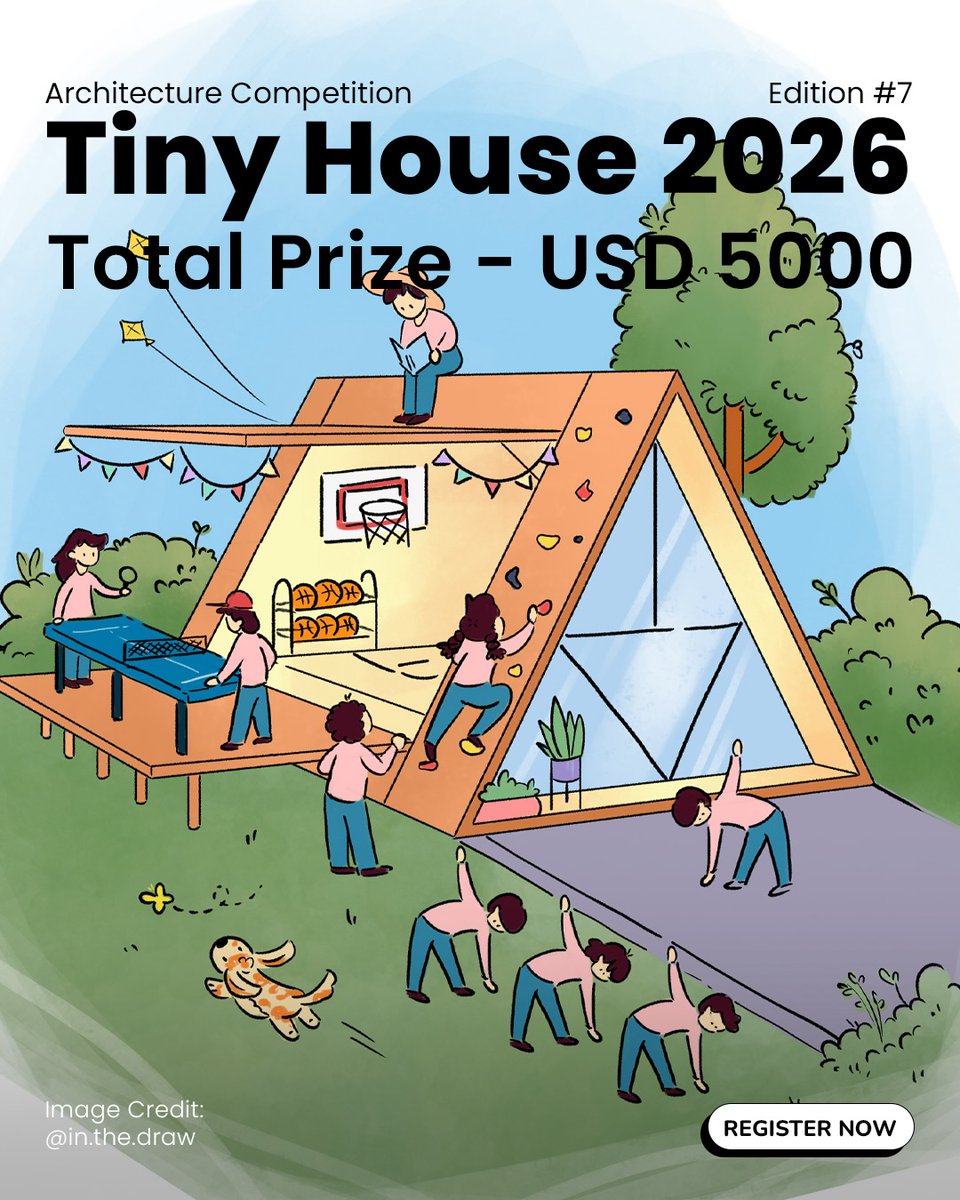 KillTheSpaceman's tweet photo. Photo by Architectura on August 14, 2026. Poster for Architecture Competition Edition #7: Tiny House 2026. Total prize: USD 5, 000. Register now. https://t.co/OWs1Z35FSK