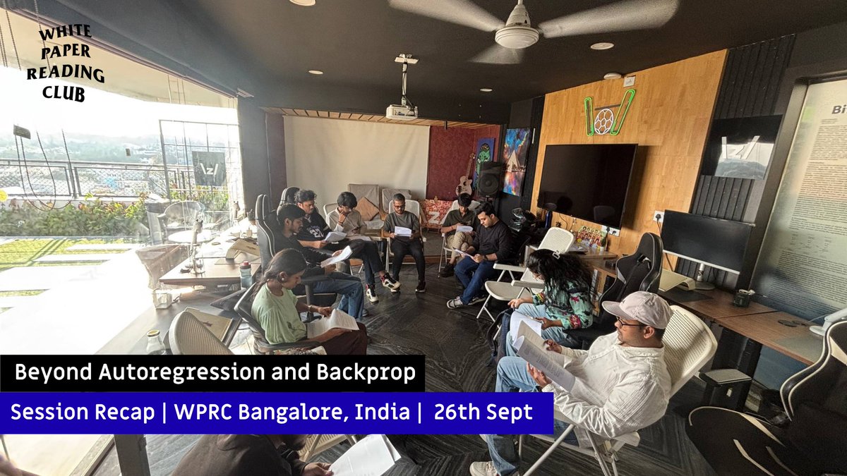 WPReadingClub's tweet photo. Session Recap | Bangalore, India 🇮🇳  | 26th Sept |
Topic: Beyond Autoregression and Backprop

Another amazing session just completed in Bangalore by @ocdbytes & @BLRxZo!

📖 Summary - https://t.co/3t0EHnpWuH

@typesafeai's Jev answers typed questions in a single forward pass and returns probabilities, so the whole session came down to whether those probabilities can be trusted.

📝 Topic Overview:
A chatbot generates an answer token by token and then sounds confident about it. Jev does neither. You give it state plus typed questions: Noul for yes/no, Choice for one option from your list, Score for ordered levels. It returns a probability over only the options you allowed. That makes the output type-safe, not correct. The "0% hallucination" figure comes from guaranteed schema matching, so Jev can still pick the wrong option from your list with high confidence.

✍🏻 @typesafeai has not published the architecture, weights or training method. So we rebuilt the idea from public papers and labeled every guess as a guess.

✍🏻  Better models got worse at knowing when they are wrong. In Guo et al., ResNet beat LeNet on CIFAR-100 error (30.6% vs 44.9%) but kept saying 0.9 when it was right far less often.

✍🏻 Calibration means that of all answers given at 0.8, about 80% should be right. GPT-4's pre-trained model scored an ECE of 0.007 on an MMLU subset, and post-training pushed it to 0.074.
💡 ECE is the average gap between stated confidence and actual accuracy.

✍🏻 Most "calibration" in the open Jev clones is a single temperature fitted after training, which is a 2017 trick - What does RLCD add beyond a strong base model plus one number?

✍🏻 This is the backprop problem. Jev outputs full probability distributions, which are differentiable, so plain supervised training with a Brier loss already rewards calibration.

💡 So why is RLCD reinforcement learning at all? The candidates are a reward based on downstream outcomes instead of labels, or decisions chained over steps as in the Doom demo?