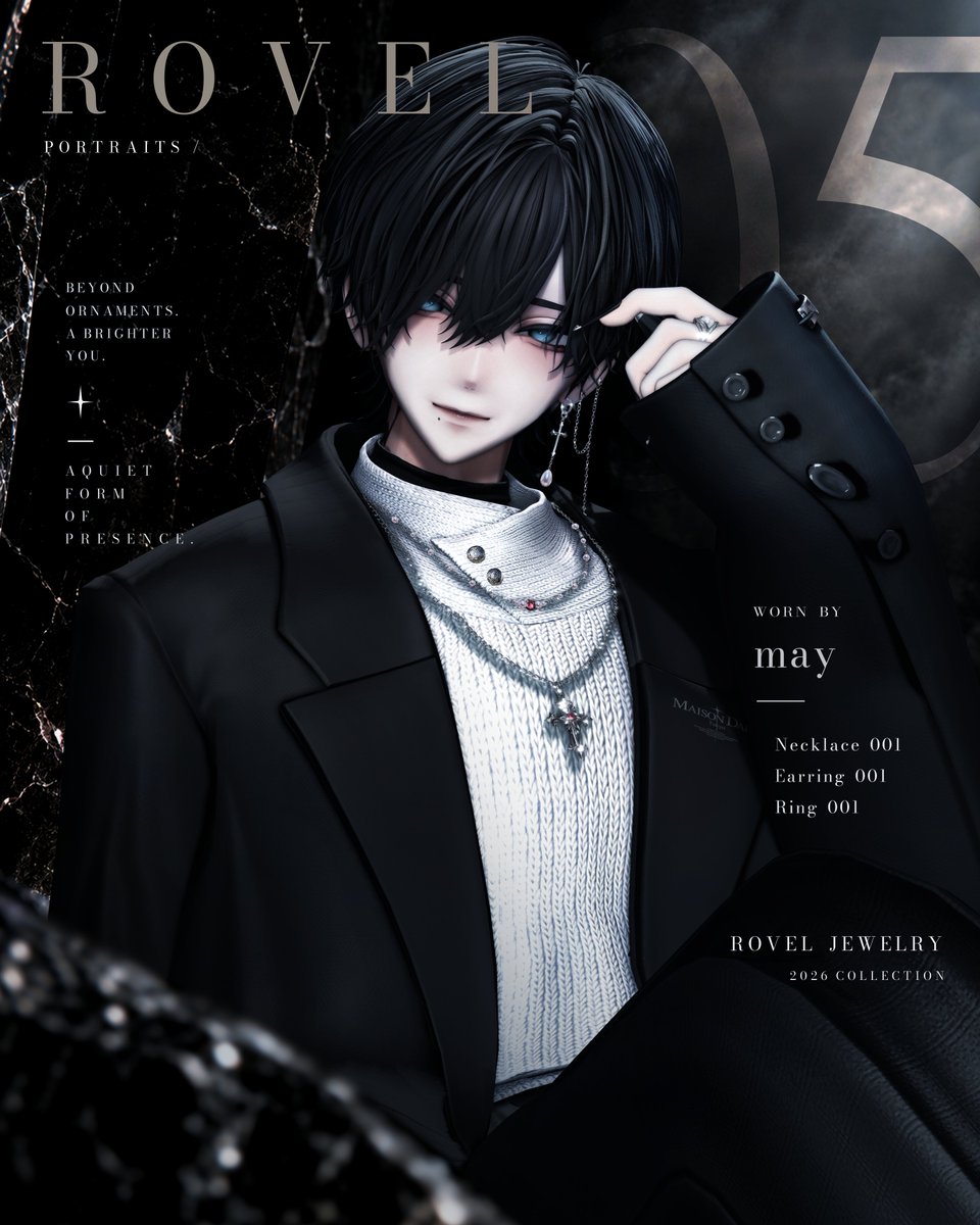 Rovel_Booth's tweet photo. Rovel Jewelry collection 『SILLAGE』

飾るためだけじゃない。

その人自身を、
ほんの少しだけ強くするジュエリー。

Model｜May
X｜@may16_vrc

RELEASE OFFER
10/3 23:59まで

#Rovel https://t.co/SoTLaAJwAn