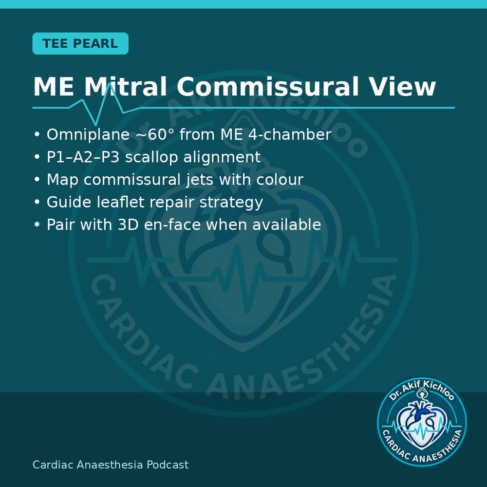 akifkichloo's tweet photo. Cardiac Anaesthesia Podcast: 4 tips
1. ME mitral commissural view
2. Type A dissection anaesthesia goals
3. Off-pump CABG haemodynamic support
4. TAPVC intraoperative pearls
#CardiacAnaesthesia #CardiacAnaesthesiaPodcast #TEE #CardiacOR #MedEd https://t.co/cHtzGs7ve5
