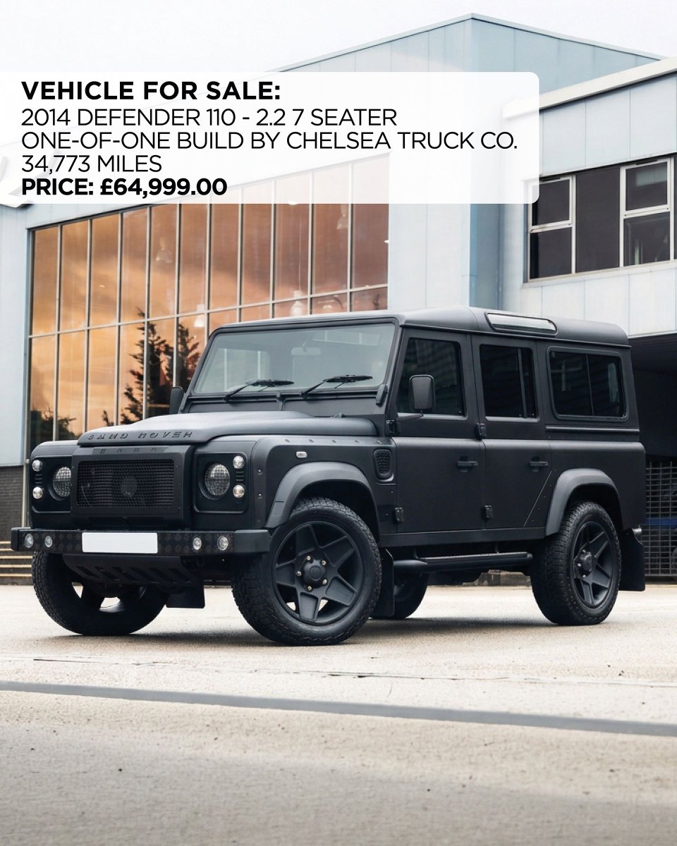 ChelseaTruckCo's tweet photo. VEHICLE FOR SALE: Land Rover Defender 90 Wide Track
Price: £64,999.00

Year: 2014
Mileage: 34,773
Engine: 2.2L TDCI

Exterior: Volcanic Rock Satin
Interior: Black Leather and Alcantara

Tel: +44 (0) 20 7751 4555
Mob: +44 (0) 77986 66600
WhatsApp: +447857748236

#defender110 https://t.co/CzmQH2VXya
