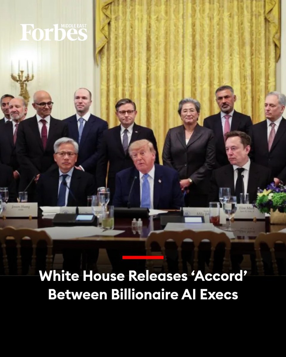Forbes_MENA_'s tweet photo. The White House released the text of an “accord” reached between billionaire AI titans, an agreement President Donald #Trump labeled “morally binding” even as he stopped short of saying the government would support new guardrails.

#Forbes 

For More Details: https://t.co/8JrQHtb5KQ