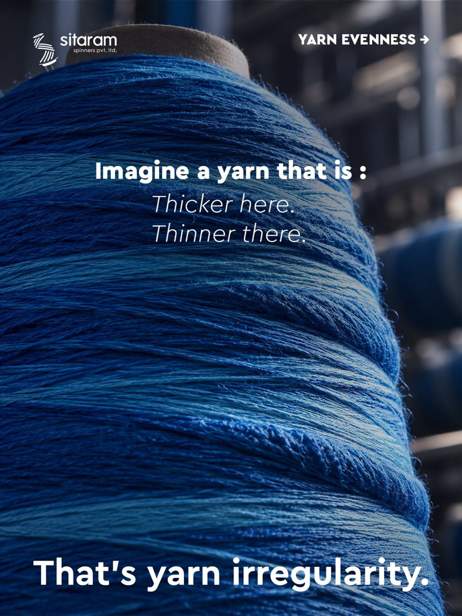 LtdSitaram's tweet photo. Same count. Different performance. 🧵
Uniform yarn means fewer breaks, fewer streaks and more reliable fabric, batch after batch.
Quality is a habit, not a check.
#SitaramSpinners #YarnQuality #Spinning #TextileIndustry #MadeInIndia https://t.co/DjSrVHhxw3