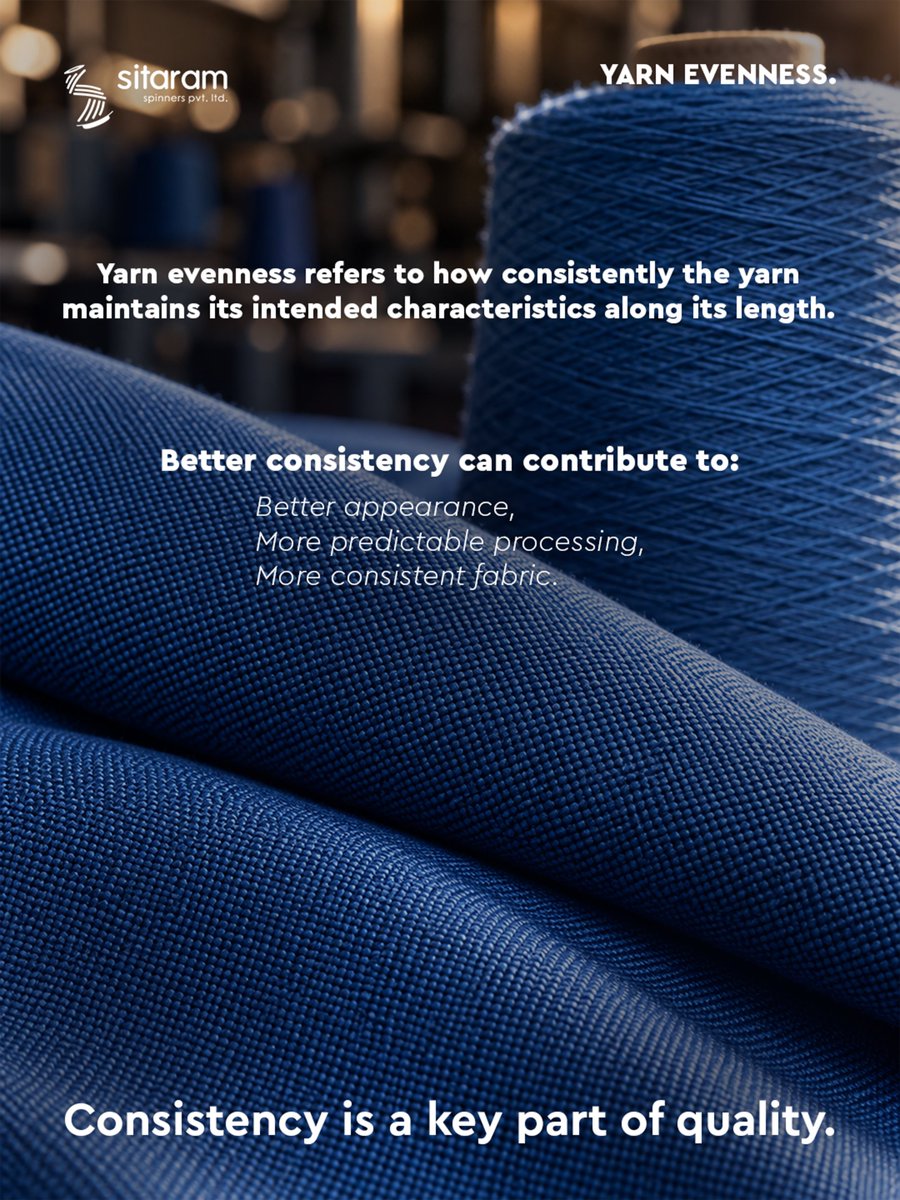 LtdSitaram's tweet photo. Same count. Different performance. 🧵
Uniform yarn means fewer breaks, fewer streaks and more reliable fabric, batch after batch.
Quality is a habit, not a check.
#SitaramSpinners #YarnQuality #Spinning #TextileIndustry #MadeInIndia https://t.co/DjSrVHhxw3