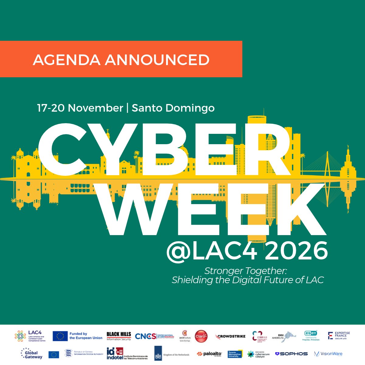LAC4_EUCN's tweet photo. 📣 CyberWeek@LAC4 2026 agenda is getting ready! 📣

This year, around 120 cybersecurity professionals gather under the theme "Stronger Together: Shielding the Digital Future of Latin America and the Caribbean"

🔗 Check out the agenda on our website: https://t.co/PKCJ5A8OLx

🧵1 https://t.co/wZNcmGPq9I