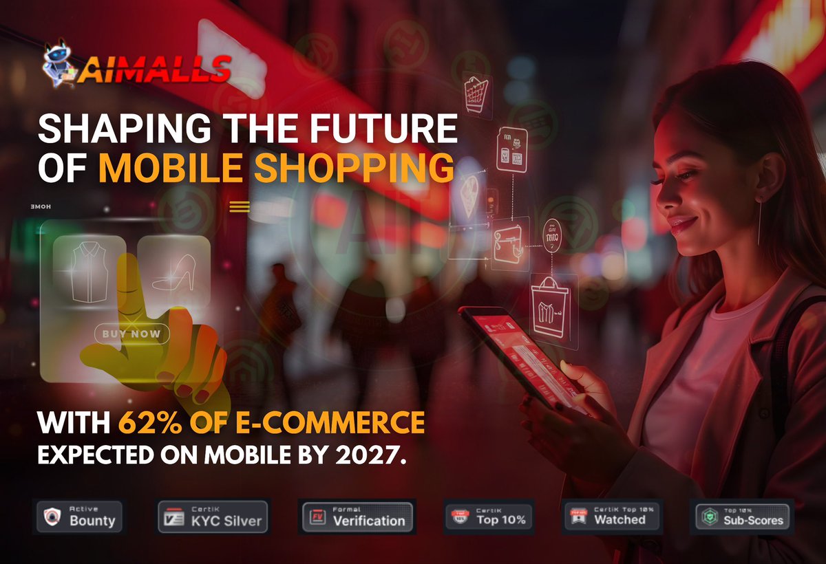 ai_malls's tweet photo. 🔥AiMalls Shaping the Future of Mobile Shopping🚀 
 
🎯As mobile commerce grows, with 62% of e-commerce expected on mobile by 2027, AiMalls is ready with a smooth, mobile-first platform. Optimized for smartphones, AiMalls offers one-click ordering and an intuitive, responsive design, making on-the-go shopping easier and more enjoyable. 
 
#AiMalls #AIT #AI #ShoppingApp #App #Platform #Blockchain #EvolvingEcommerce #AiMallsInnovation #ShopSmart #NextGenRetail #DigitalCurrency #Technology