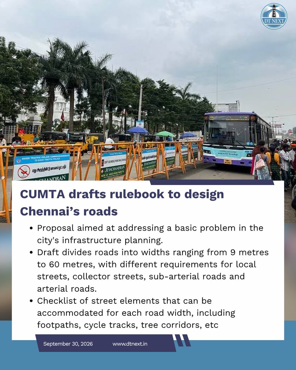 dt_next's tweet photo. CUMTA is preparing a set of Street Design Guidelines that it expects all government departments to follow. The proposal aims to address a basic problem in the city's infrastructure planning.
✍️ @arunprasath34_
https://t.co/V8L3VyKMzA
#DTNext #Chennai #CUMTA #Roads #Transport https://t.co/LgcxT4tD8i