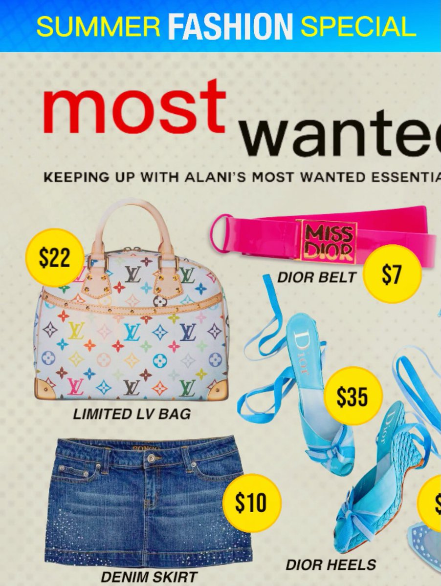 marissaiscool's tweet photo. Photo by Adelaide on August 11, 2026. Summer Fashion Special: Alani’s most-wanted essentials, including Miss Dior, Dior belt, LV bag, denim skirt, and Dior heels. https://t.co/sUTJRd96zN