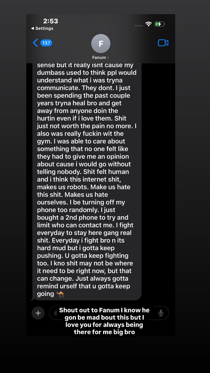FearedBuck's tweet photo. Reggie shares a heartfelt text sent by Fanum during his recent breakdowns as he relates to what he’s going through and encourages him to get away from the noise and keep fighting https://t.co/IHNADSx4F0
