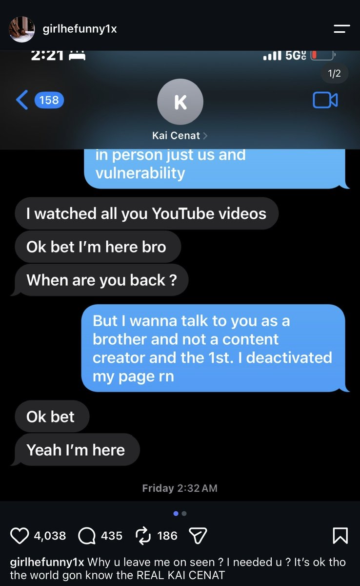 FearedBuck's tweet photo. Reggie shares texts between him and Kai Cenat after his recent rants and breakdowns and expresses his frustration after being left on delivered when he says he needed him https://t.co/N06SPQzieC
