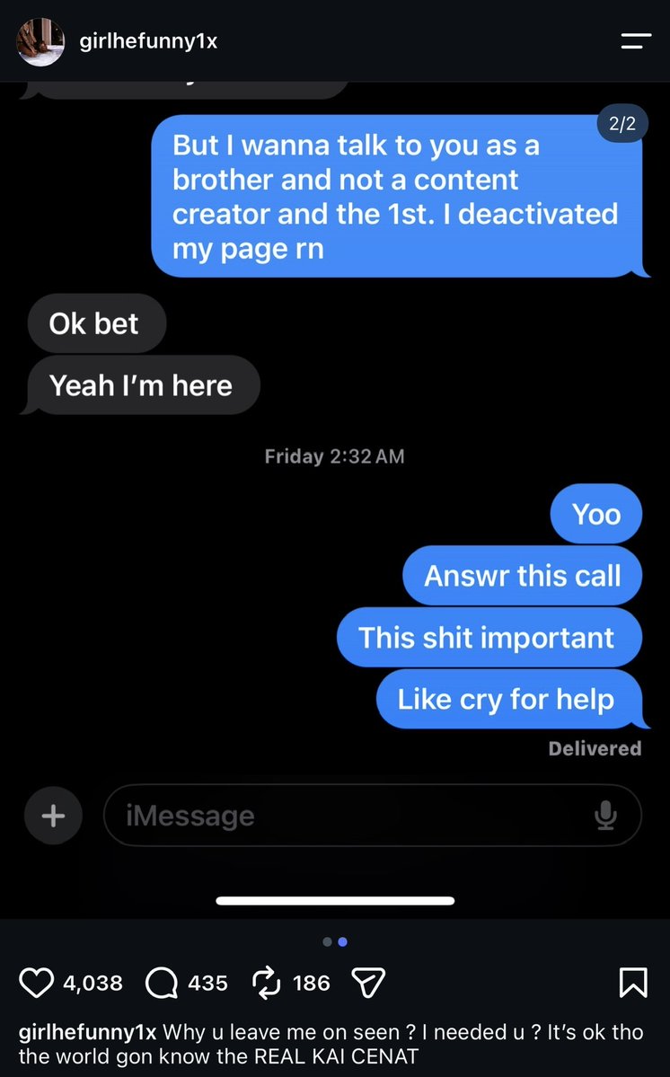 FearedBuck's tweet photo. Reggie shares texts between him and Kai Cenat after his recent rants and breakdowns and expresses his frustration after being left on delivered when he says he needed him https://t.co/N06SPQzieC