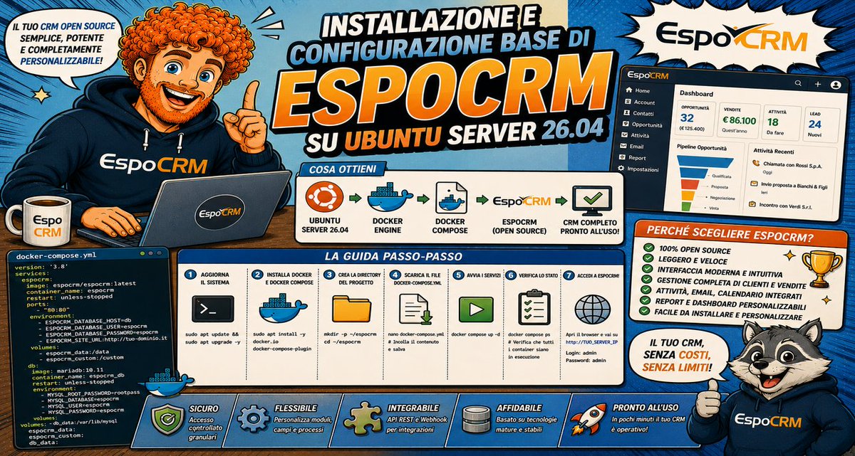 ReDevil2o0o's tweet photo. Installazione e Configurazione Base di EspoCRM su Ubuntu Server 26.04 https://t.co/p4dfb1Zhrh
#espocrm #crm #apache #ubuntu #nginx #mariadb https://t.co/yuxtp5ejnX