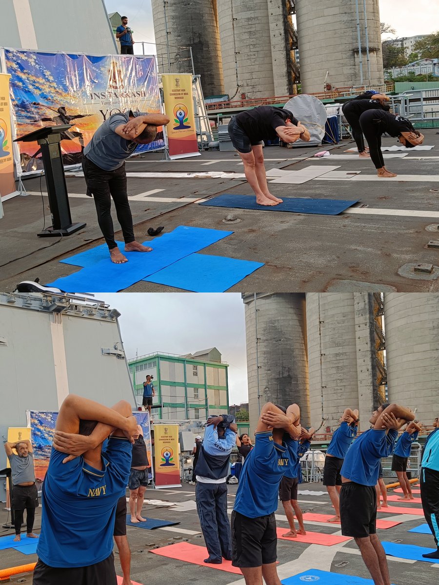 ahcimombasa's tweet photo. As part of #SwachhataHiSeva2026 and Seva Pakhwada (17 September–2 October 2026), an invigorating yoga session was organised by @ahcimombasa onboard #INSTarkash during her port call at Mombasa, Kenya, with enthusiastic participation from members of the ship’s crew, personnel of the Kenya Navy, and the Indian diaspora.
Promoting physical well-being, healthy lifestyle, and shared cultural heritage fostering regional harmony 🇮🇳🤝🇰🇪
#SwachhataHiSeva2026 #SwachhBharat #ViksitBharat #SwachhataMeinSahbhag
#Yogaforwellness
@PMOindia @IndiainKenya @AdarshSwaika1 @IndianNavy @moayush @MEAIndia @IndianDiplomacy @pibindia @iccr_hq @MoHUA_India