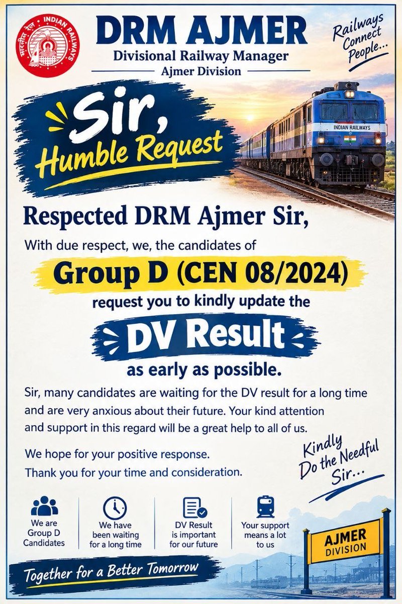 ROHITKITHANA's tweet photo. #RRB_GroupD_Release_DV_Date
@DrmAjmer @nwr https://t.co/neV1kyAggL