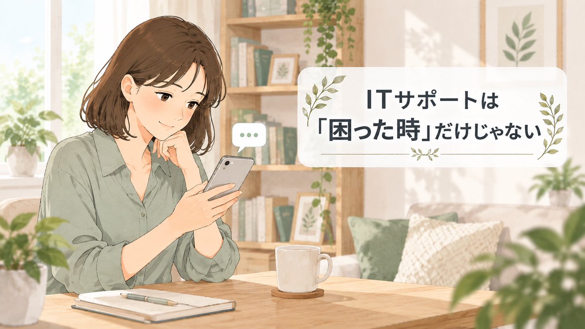 ites_plus's tweet photo. ITサポートは「困ってから探す相手」だけじゃない。

ちょっと困った段階で、いつもの相手に聞ける。探す・説明する・待つが減ると、仕事は止まりにくくなります。

「困った時だけ」にしないという選択について、ブログに書きました。

https://t.co/rZ275TbCzR

#IT伴走サブスク #アイテスプラス https://t.co/GlDtXzdcO8