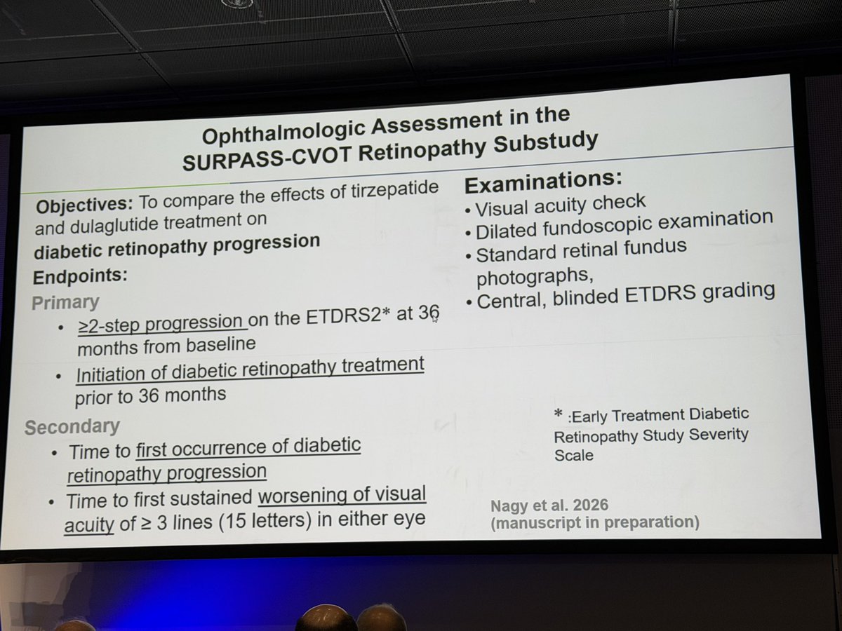 docwas's tweet photo. SURPASS CVOT sub analysis for retinopathy with Tirzepatide. No worsening when compared to Dulaglutide @EASDnews #EASD2026 https://t.co/z2C3I1UfUh