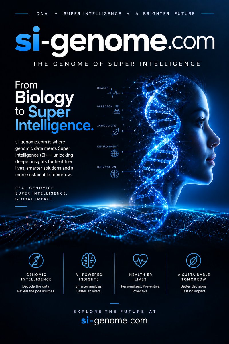 PatternRouaj's tweet photo. https://t.co/qM4FDPAK9Q   — The Genome of Super Intelligence   A premium domain engineered for the future of genomics, SI‑powered analytics, precision health, bio‑innovation, and sustainability intelligence.
Where genomic data meets Super Intelligence — unlocking deeper insights for healthier lives, smarter decisions, and a more sustainable tomorrow.

Short. Scientific. Brand‑ready. Perfect for companies building genomic platforms, SI health systems, bio‑data analytics, Agri‑tech, environmental intelligence, and next‑gen biotech innovation.

https://t.co/qM4FDPAK9Q is now available for acquisition.

#SIGenome #GenomicIntelligence #BioSI #PrecisionHealth #SIAnalytics #BiotechInnovation #SustainableTech #PremiumDomain #DomainForSale #TechDomains #DigitalAssets #BrandableDomains