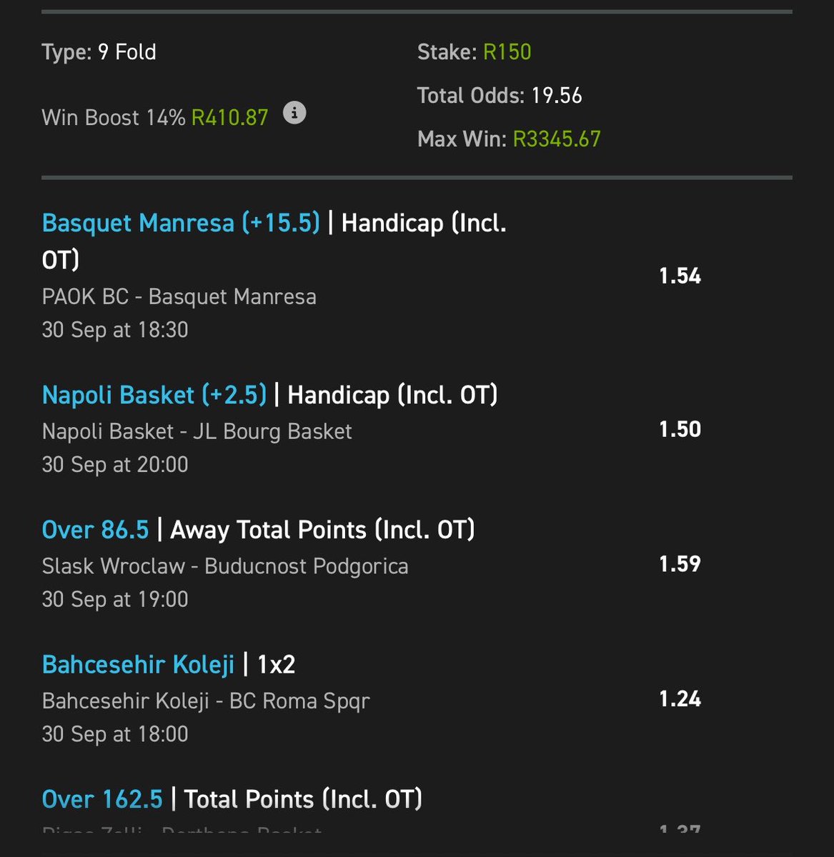 chigonamemory1's tweet photo. 19 odds🏀💰

Code: 341465

Check my bio for sign up info

Promo Code: MEMO50

18+ |T&amp;CS  Apply https://t.co/wfKtJTq9yc