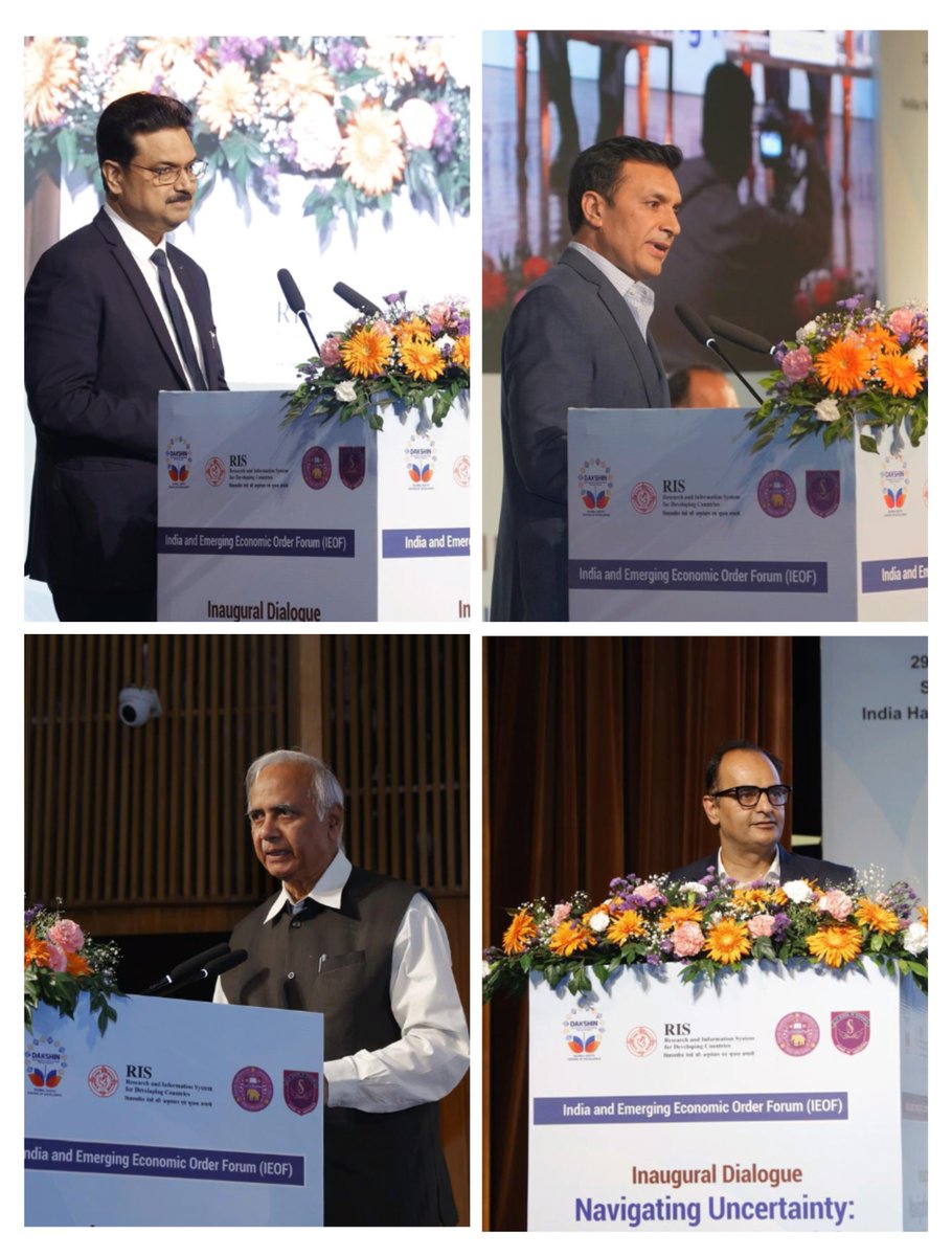 SKSharma_World's tweet photo. A new platform. A new conversation on the global economic order. 

The India and Emerging Economic Order Forum (IEOF) was formally launched on 29 September as a joint initiative of the Research and Information System for Developing Countries (@RIS_NewDelhi) and the Delhi School of Economics(@DelhiSchoolOfEC) , University of Delhi, envisioned as a continuing platform connecting research, policy, diplomacy, business and the Global South. 

The inaugural dialogue, “Navigating Uncertainty: The Global South and the Emerging New Economic Order,” brought together more than 450 participants, with representation from over 10  universities and 100 institutions, reflecting the strong interest in understanding the forces reshaping the global economy. 

The inaugural session featured the keynote address and launch of IEOF by Shri Shaktikanta Das (@DasShaktikanta), along with addresses by Prof. Yogesh Singh (@YeDesHaiMera), Vice Chancellor, University of Delhi (@Delhiuniversit); He appreciated the joint RIS-DSE initiative in launching this important platform for dialogue and exchange, Dr. @seshadrichari, Member, Governing Council; and Prof. @RamSinghEcon, Director, Delhi School of Economics.

Three key takeaways from Shri Shaktikanta Das’s address: 

1. The economic gravity of the world is shifting eastwards.
He highlighted the dramatic rise of the Global South, noting that the combined economy of emerging market and developing economies grew from around US$7.3 trillion in 2000 to over US$48.8 trillion in 2025, nearly sixfold. He positioned this rise as one of the defining features of today’s changing geoeconomic landscape. 

2. India’s experience can offer lessons beyond its borders. 
He highlighted India’s transformation across digital public infrastructure, space, nuclear energy and energy security, pointing to areas where Indian experience can inform wider Global South cooperation and development. 

3. The Global South must dream together and also actualise that dream together.
He envisaged IEOF as more than a forum for discussion, a platform for collaborative research, policy learning and knowledge-sharing across the Global South, with a focus on supply chains, innovation, climate finance, infrastructure, local-currency financing and financial inclusion. 

The launch is only the beginning. IEOF is envisioned as a continuing conversation on an economic order that is still being written.

@PMOIndia @MEAIndia @RBI @DhananjayaJnu @amitabhmattoo @AshokAkaybee @Prabir_India @icssr  @SRCCOfficial  @JNU_official_50  @sisjnu_official  @bsindia  @ZakirHCollegeDU @arsdcollegedu @FinancialXpress @EconomicTimes @DDNewslive @IndianExpress @ians_india @PTI_News @airnewsalerts @thewire_in @RajanRatna @PV_Chat @AmitK_PhD @malhotraatanyaa @AlishaGosw61821 

#IEOF #RISDSE #GlobalSouth #EmergingEconomicOrder #GlobalEconomy #EconomicCooperation #PublicPolicy #InternationalRelations #Research