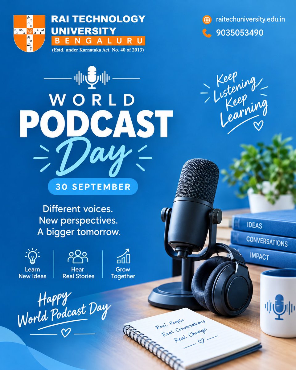 Raitechuniver's tweet photo. 🎙️ Big ideas. Real voices. Endless stories.
Happy World Podcast Day! 🎧✨

#WorldPodcastDay #PodcastDay #Podcasts #ListenLearnGrow #StayCurious #Trending #Viral #PodcastLife #DigitalIndia #RaiTechnologyUniversity https://t.co/HgOolwAHAO