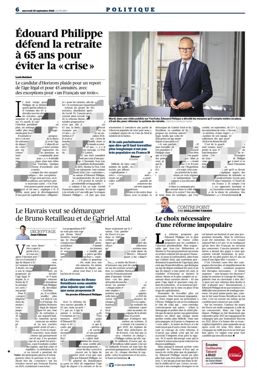 CrochetEdouard's tweet photo. 💥EDOUARD PHILIPPE PROPOSE LA MEILLEURE RÉFORME :

👉 Selon @GTabard “La réforme d’Edouard Philippe est la plus exigeante : plus responsable que JLM et MLP plus franc que Gabriel Attal, qui contourne prudemment la question de l'age légal, et plus clair que Bruno Retailleau“ https://t.co/X9usDsVTKK