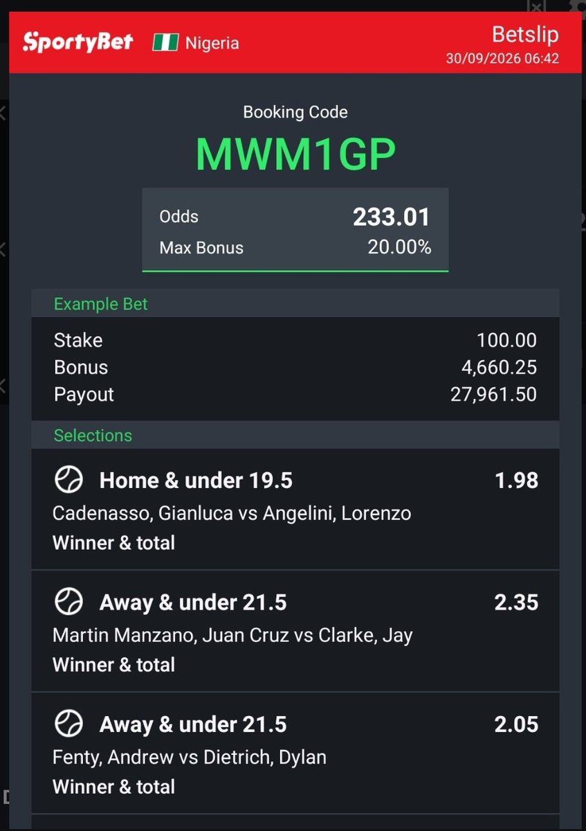BETPROFITS1's tweet photo. 250 &amp; 3.5K Odds TENNIS✅✅✅✅ https://t.co/3f8BrsLDxJ