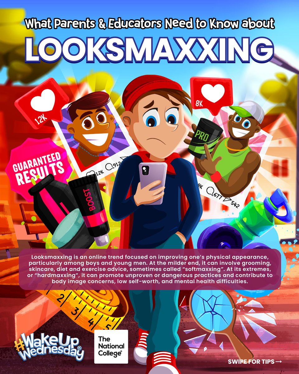 wake_up_weds's tweet photo. 👀 #Looksmaxxing can expose young people to unrealistic appearance standards, dubious advice and extreme practices.

Our #WakeUpWednesday guide helps adults understand the trend, spot warning signs and start supportive conversations.

Read more: https://t.co/gvz2CTPpAt https://t.co/cnj0vLxBA6