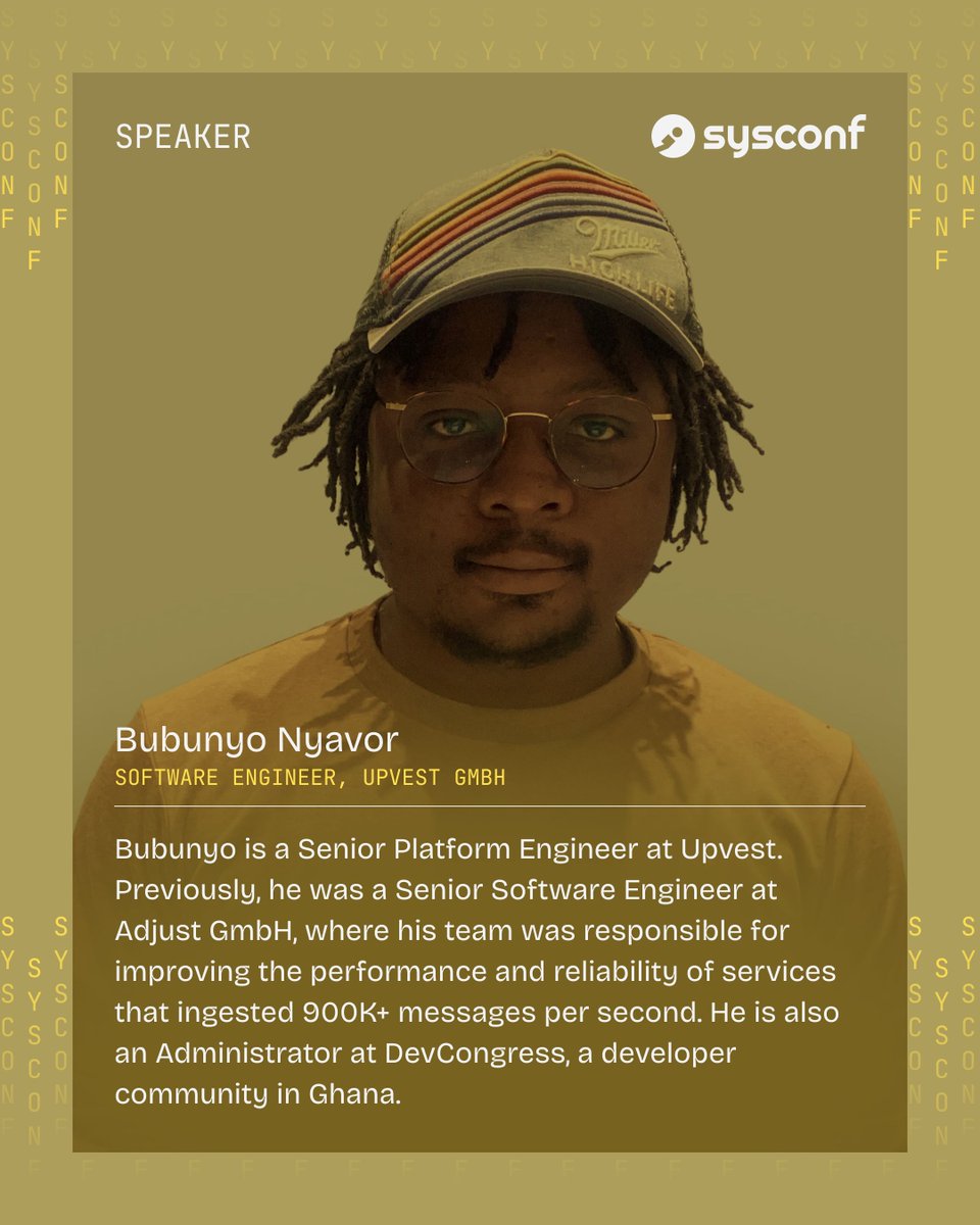 sysconf_'s tweet photo. We’re excited to announce Bubunyo Nyavor (@KiddBubu) as a speaker at SysConf 2026!

His talk is titled “Building a Multi-Tenant Dev Environment.”

Upvest, where Bubunyo works, runs 150+ services, and many tests need to interact with a big portion of them. At one time, all these tests, from multiple engineers and teams, used one shared environment. As you might expect, it produced an unstable environment and results that weren’t trusted. But tests are important, and engineers need to be able to trust them.

To solve this, Bubunyo designed "worlds": disposable copies of the entire platform that share infrastructure but keep their data fully isolated. This talk walks through the technical challenges Bubunyo faced while building this, from designing isolation in Postgres and faking Secret Manager to building a proxy for Kafka.

#SysConf #SysConf26