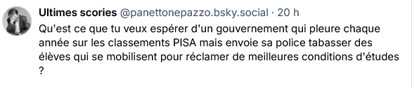Laelia_Ve's tweet photo. Pleurer sur les classements PISA mais tabasser les lycéennes et lycéens qui se mobilisent pour de meilleures conditions d'étude. https://t.co/OZ3IoxXmJT