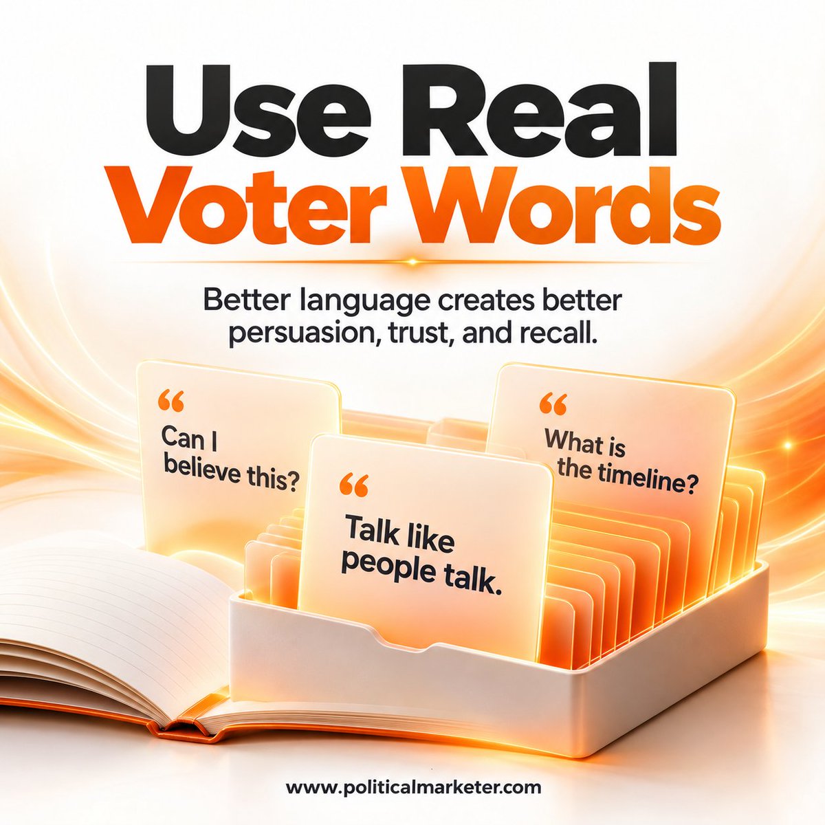 PoliMarketer's tweet photo. Use real voters' words.
People ask simple questions:
• Can I believe this?
• What is the timeline?
• What does this mean for me?
#PoliticalMarketing #VoterLanguage #CampaignMessaging #PoliticalCommunication #ElectionCampaigns https://t.co/YIOrJ6q2YB