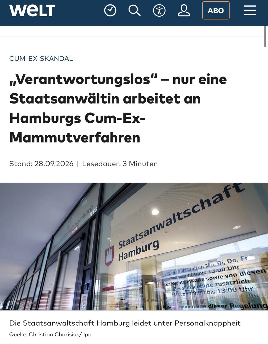 FabioDeMasi's tweet photo. 10 Mrd Steuerschaden, 26 Beschuldigte, 600 Millionen Dateien. In Hamburg gibt es dafür nur eine Staatsanwältin unter der Grünen Justizsenatorin. Sie bräuchte 100 Jahre diese Dateien nur wenige Minuten im Alleingang zu sichten. Diese Art von Strafvereiltlung hat in Hamburg Methode https://t.co/vchdPXllFh