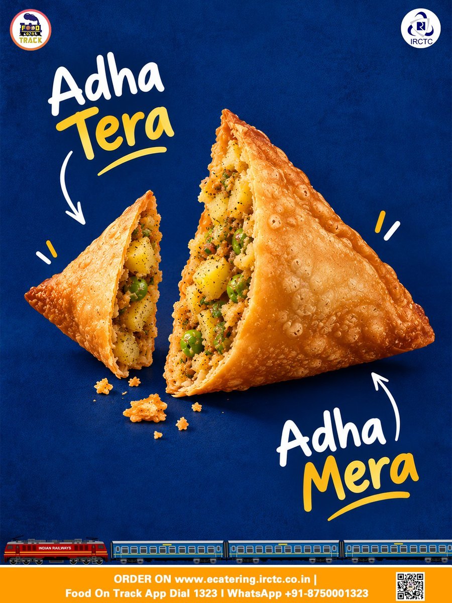 eCateringIRCTC's tweet photo. Chai Teri. Chuski Meri.

Because let’s be honest, a train journey without a piping hot kulhad of chai is just a commute. 

Stop waiting for the platform vendor sprint. Get your favorite tea, crispy samosas, and hot snacks delivered straight to your coach.

Good food. Great journeys.

Tap the link in bio to order on the Food on Track app!

🌐 https://t.co/sj0NT7G2Cn
📲 Install #FoodOnTrack app
📞 Call 1323
📱 WhatsApp +91-875000132