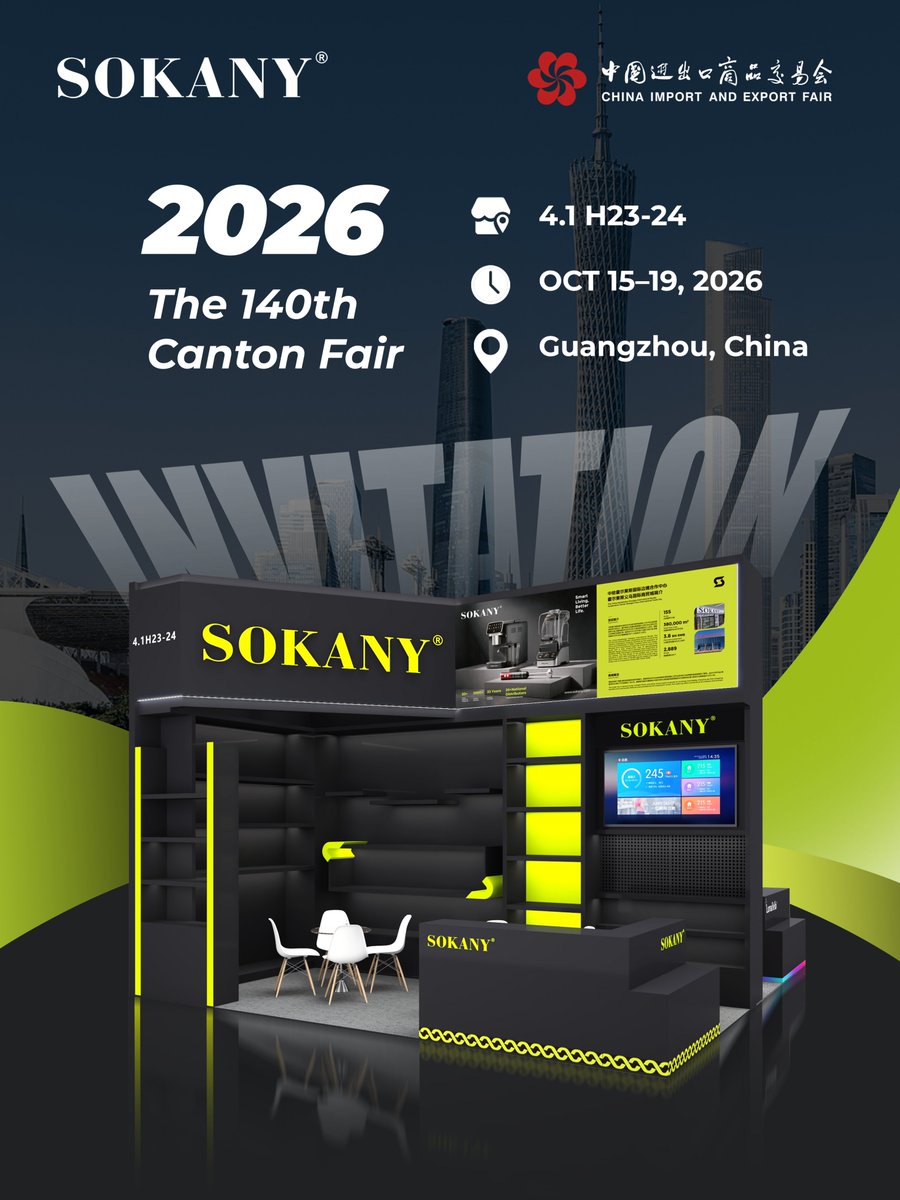 sokanyappliance's tweet photo. SOKANY is heading to the Canton Fair! 
Kitchen | Home | Beauty &amp; Personal Care Appliances
33+ years | 2000+ SKUs | 150+ countries
Visit us for partnerships &amp; free gifts!
📍Booth: 4.1 H23-24
📅Oct. 15–19
See you in Guangzhou!
More at: https://t.co/cExZkdr59V

#Cantonfair #SOKANY https://t.co/1eolz1GJWy