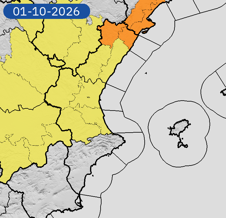 AEMET_CValencia's tweet photo. 30/09 08:48 AVISOS HOY Y MAÑANA | Comunitat Valenciana: tormentas y lluvias. Nivel máximo de aviso: naranja.
Actualizaciones en https://t.co/R3Fs2JzKgr https://t.co/bQYhkIqcEC